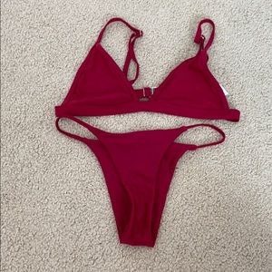 Red triangle bikini top and bottom set